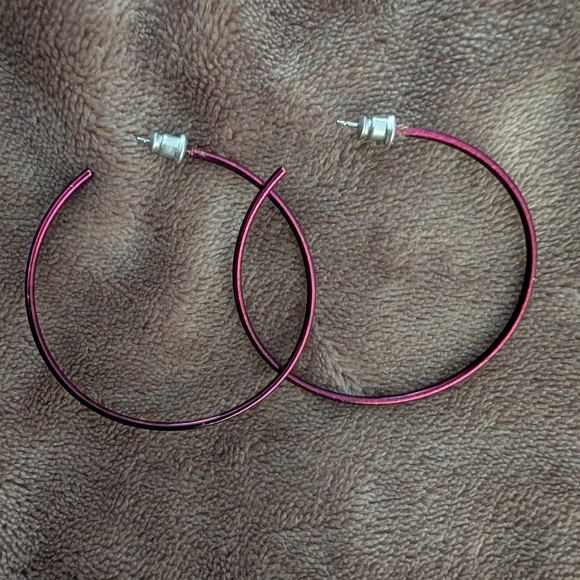 Pink Hoop Earrings - Picture 2 of 2